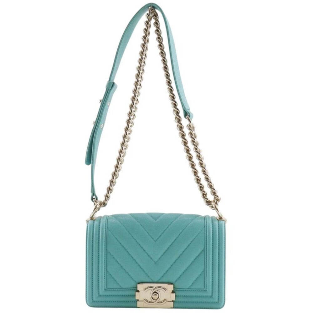 Chanel Boy Caviar Green Leather Shoulder Bag Bag